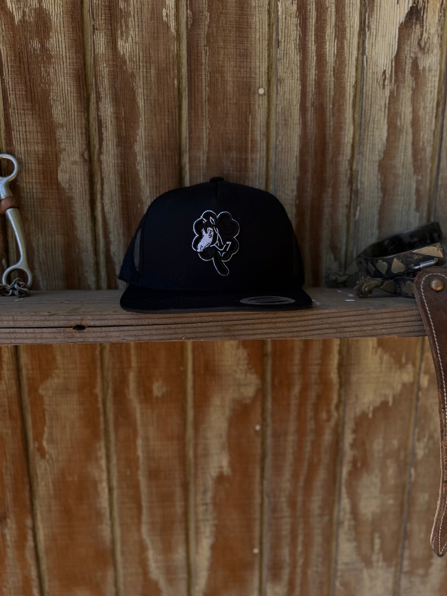 Lucky 7 All black Hat white outline