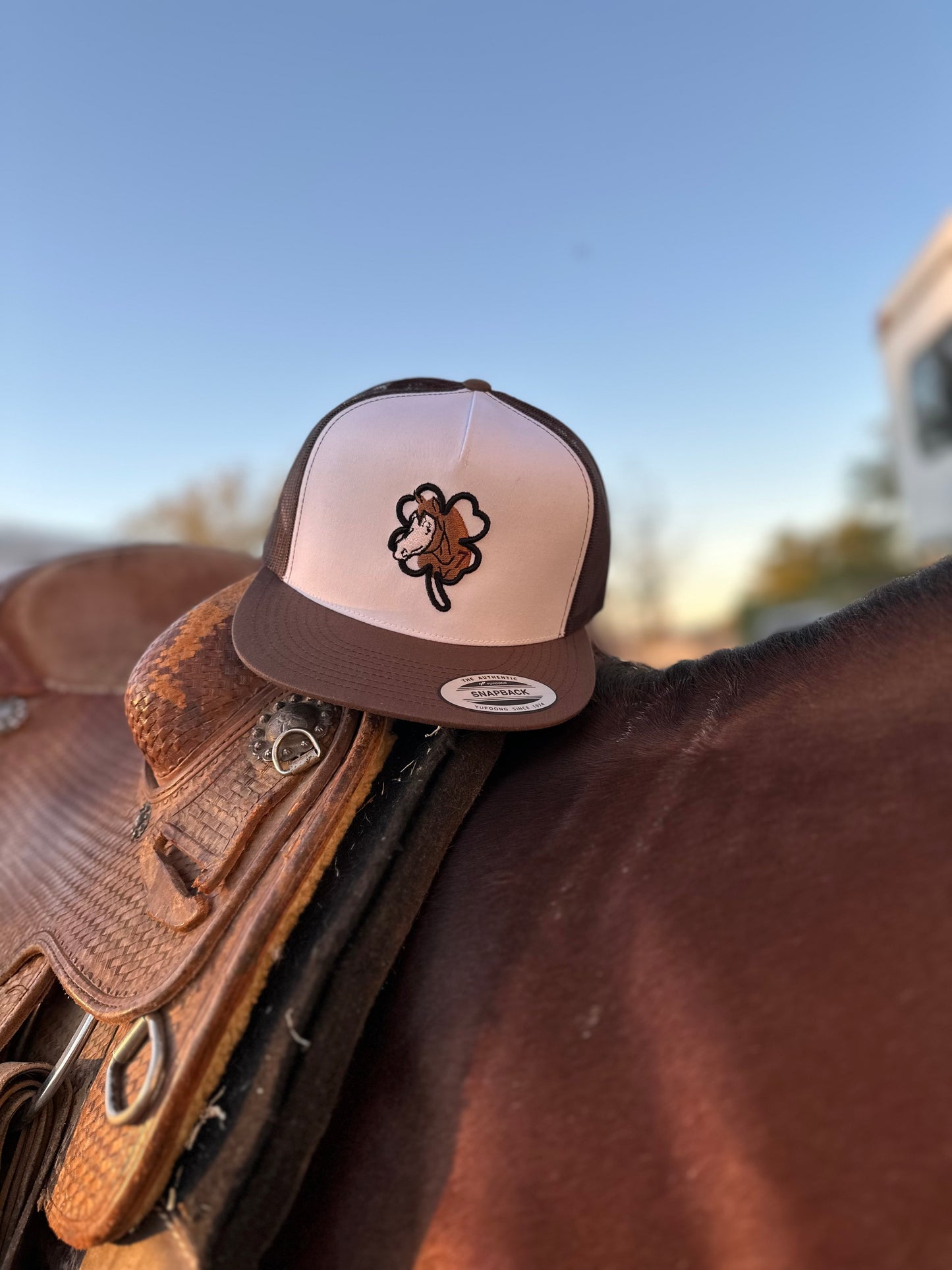 Brown Lucky 7 Hat With Black Clover