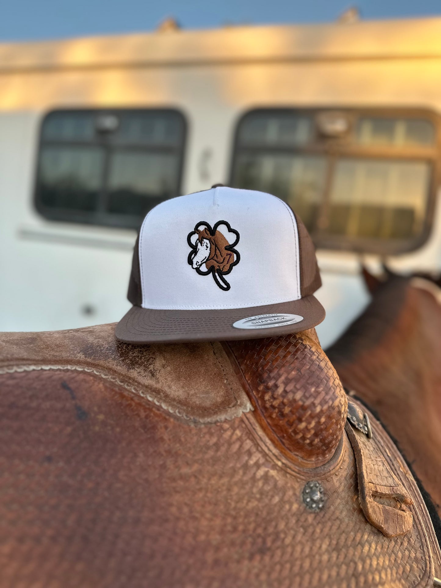 Brown Lucky 7 Hat With Black Clover